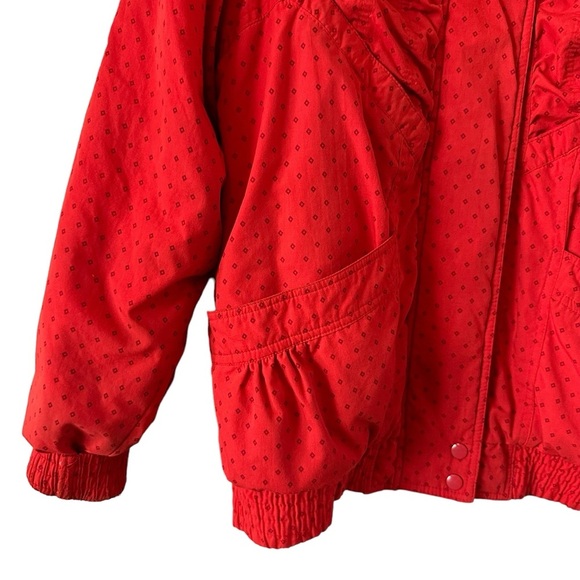 Vintage Fleet Street City Limits red puffer jacket tonal polka dots - Picture 5 of 16